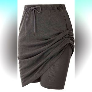 Women's Stretchy Knee Length Skirt Athletic Skort Drawstring Waist with Pockets